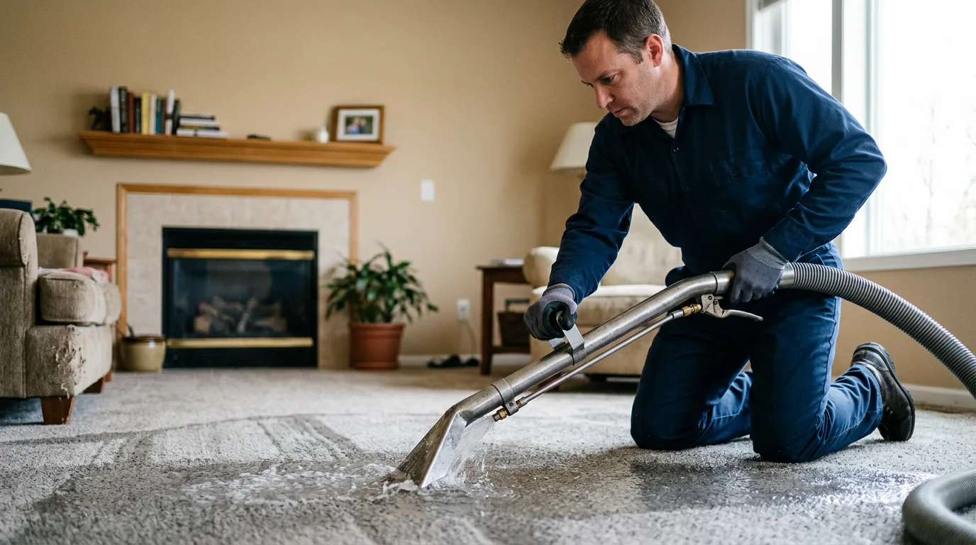 Water damage restoration technician working near Abingdon, IL